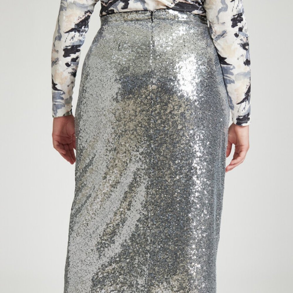 Sequin Shimmer Maxi Skirt With Slit